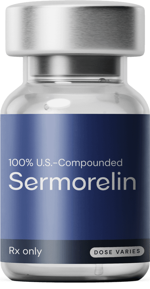 Injection vial of 100% U.S.-compounded Sermorelin from PreventiveMD